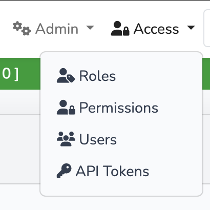 Access menu with API Tokens option